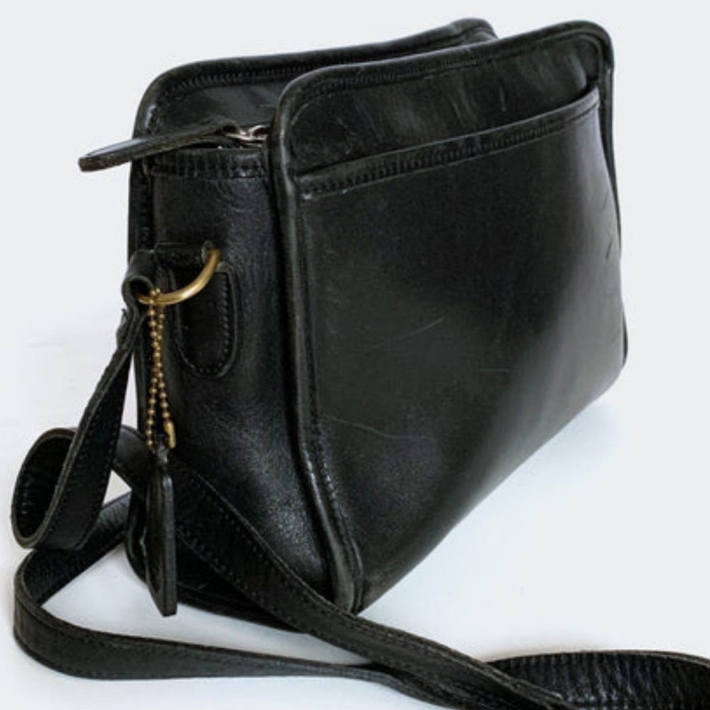 Vintage Black Coach  Leather Basic Style Crossbody Bag